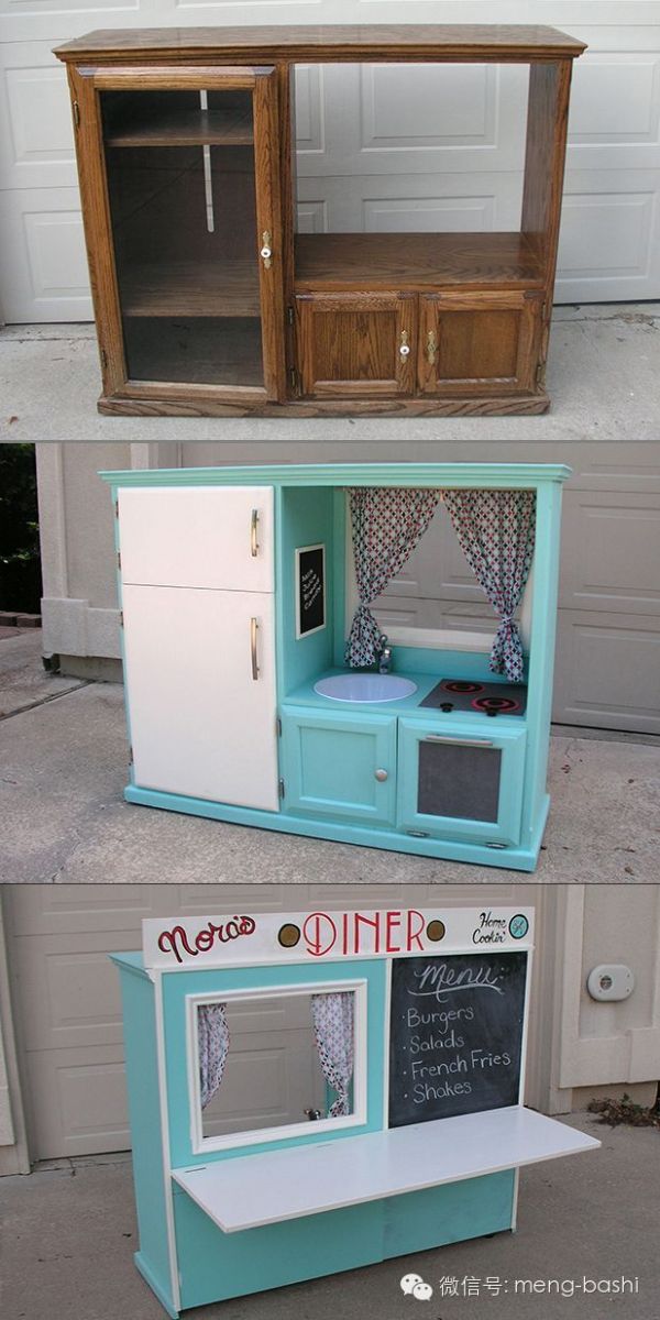 超有爱父母,用旧家具改造成孩子的玩具厨房
