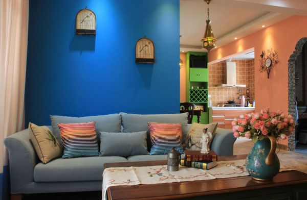色彩鲜艳美式沙发背景墙效果图