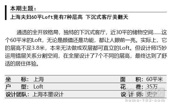 上海夫妇60平Loft竟有7种层高 下沉式客厅美翻天