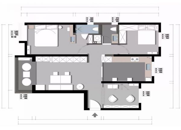 80平米现代风格两居装修案例