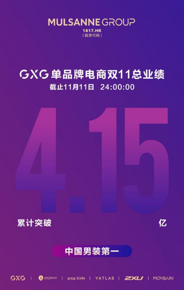 恭喜百胜软件E3+中台客户GXG勇夺双11中国男装品牌榜首！