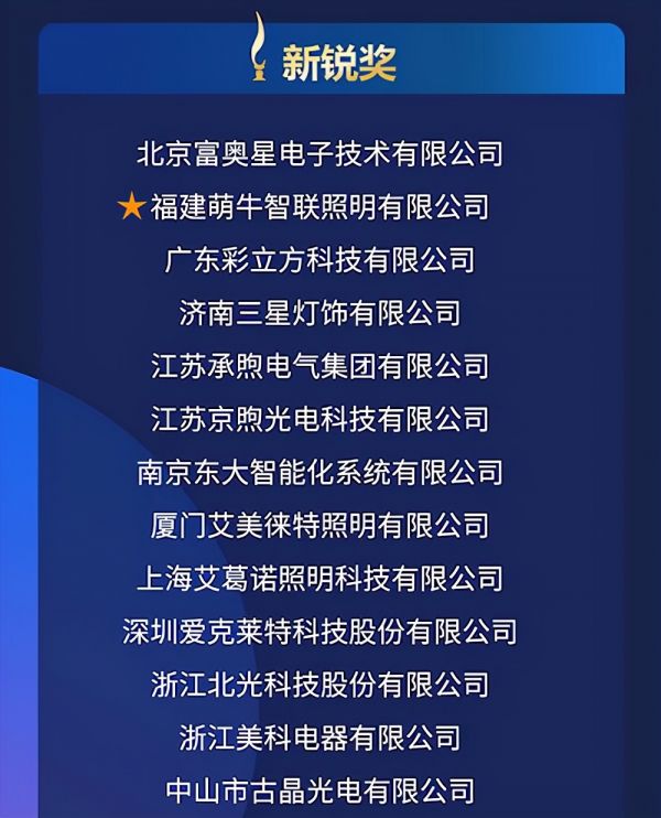 萌牛智联荣获“2021阿拉丁神灯奖—智能照明百强企业榜”新锐奖