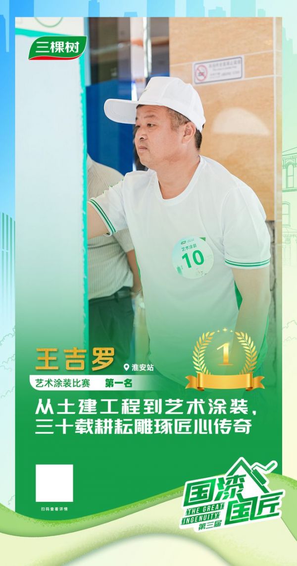 三棵树2025“国漆国匠”大赛淮安站艺术涂装金牌匠人王吉罗：从土建工程到艺术涂装，三十载耕耘雕琢匠心传奇